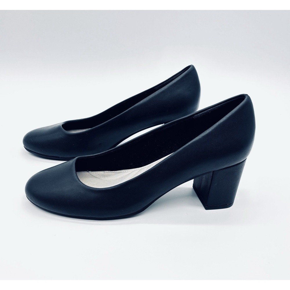 Easy Street Women's Black Round Toe Slip On Block Heel Proper Pumps Size 7.5 M - Picture 3 of 8